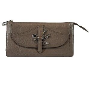 Marc Jacobs Leather Zip Around Wallet Taupe Gray Bird Hardware Organizer Clutch